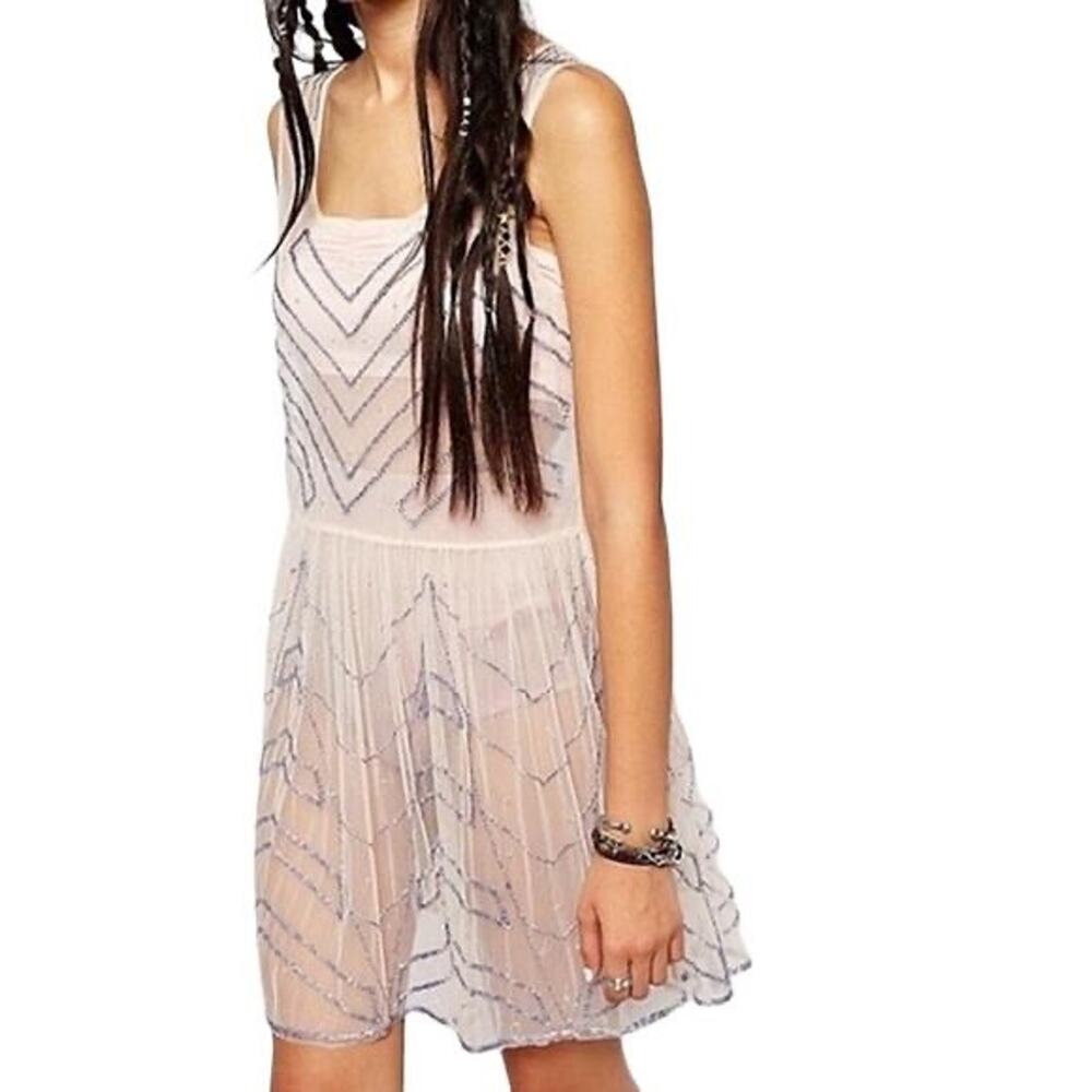 NEW Free People 20's Flapper Style Beaded Mesh Slip Dress Glam Romantic Fairy